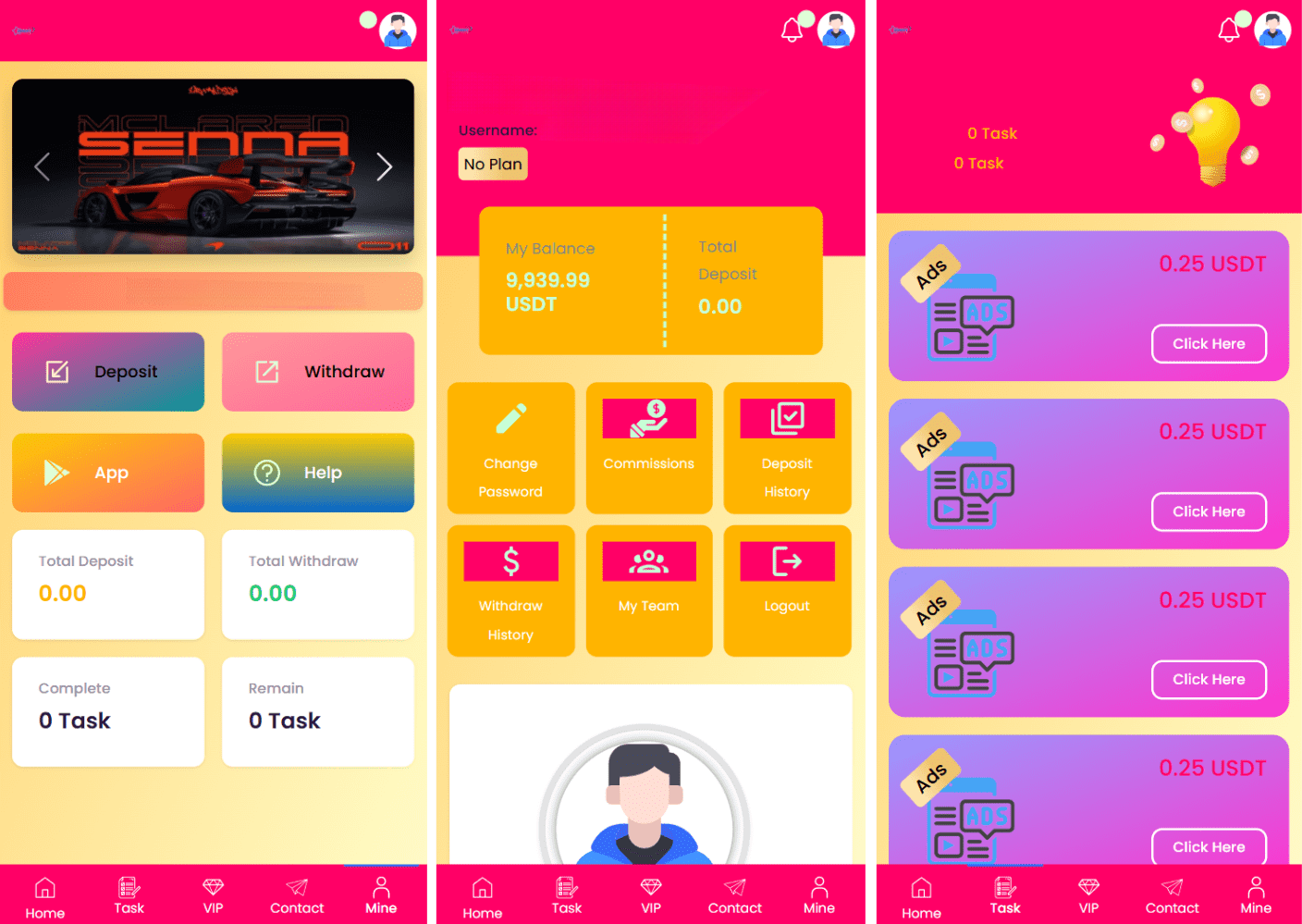 SENNA 海外广告奖励投资理财 系统源码