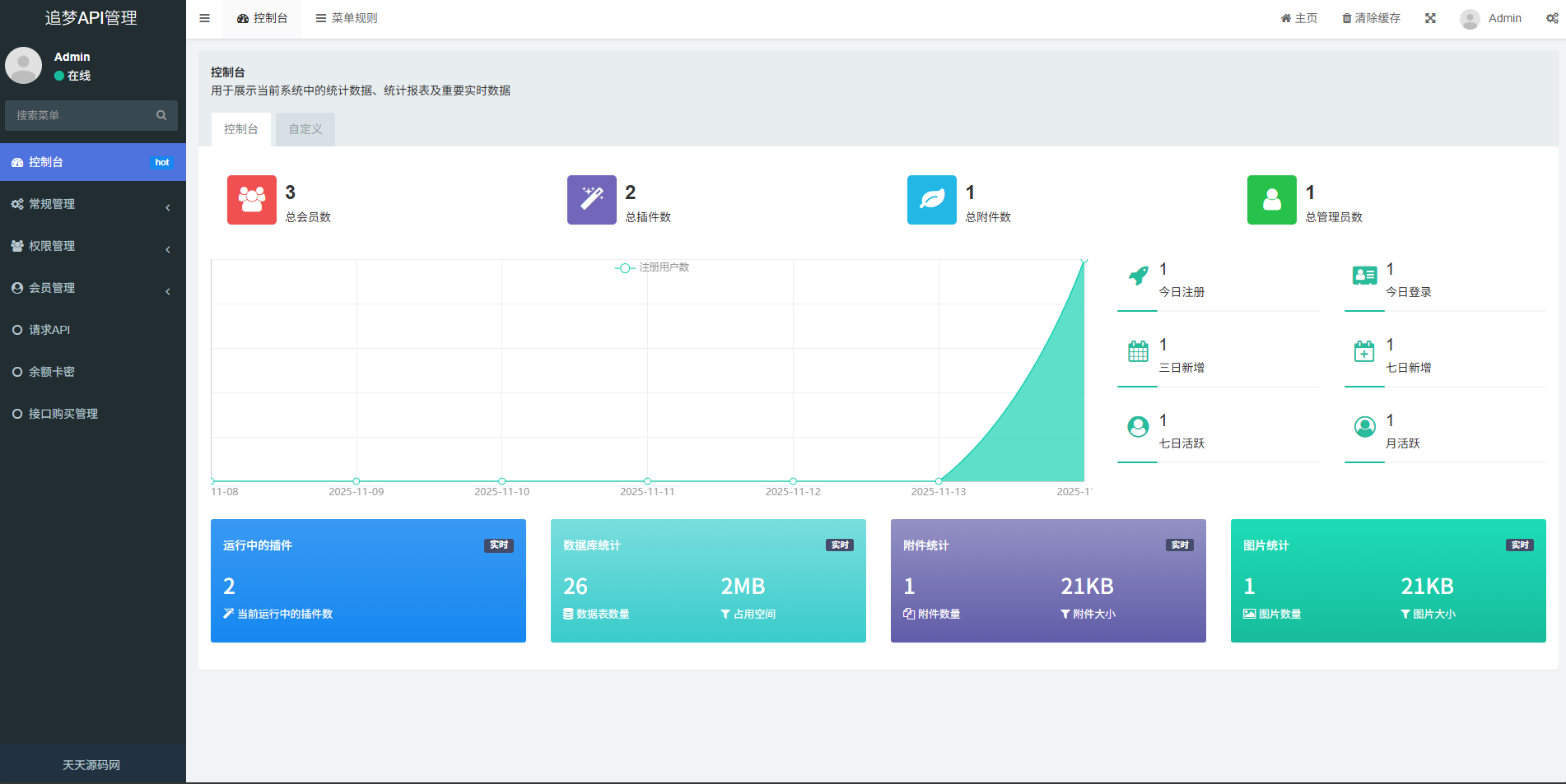 追梦API管理系统源码 ThinkPHP5 FastAdmin 后台管理与付费请求控制 图片