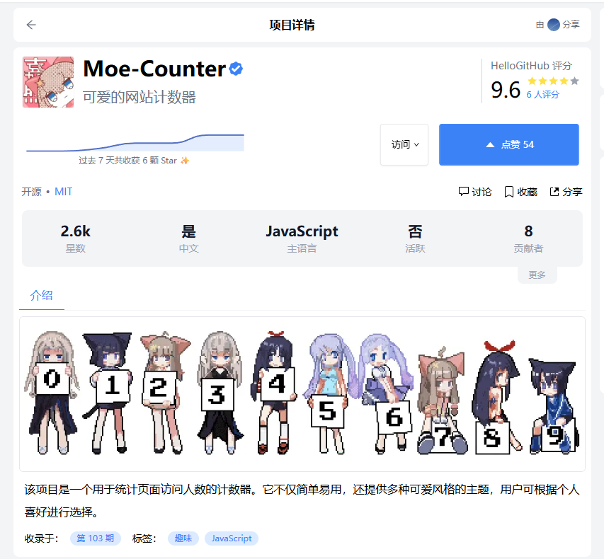 多种风格可选的萌萌计数器Moe counter badge with multiple themes