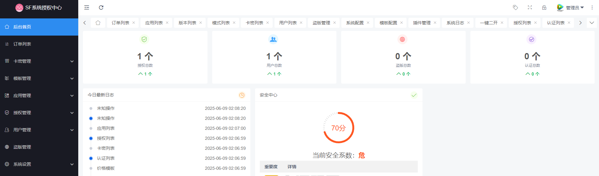 SF授权系统源码 v5.2 全开源无加密 ThinkPHP6+EasyWeb 一键安装与软件授权管理 图片