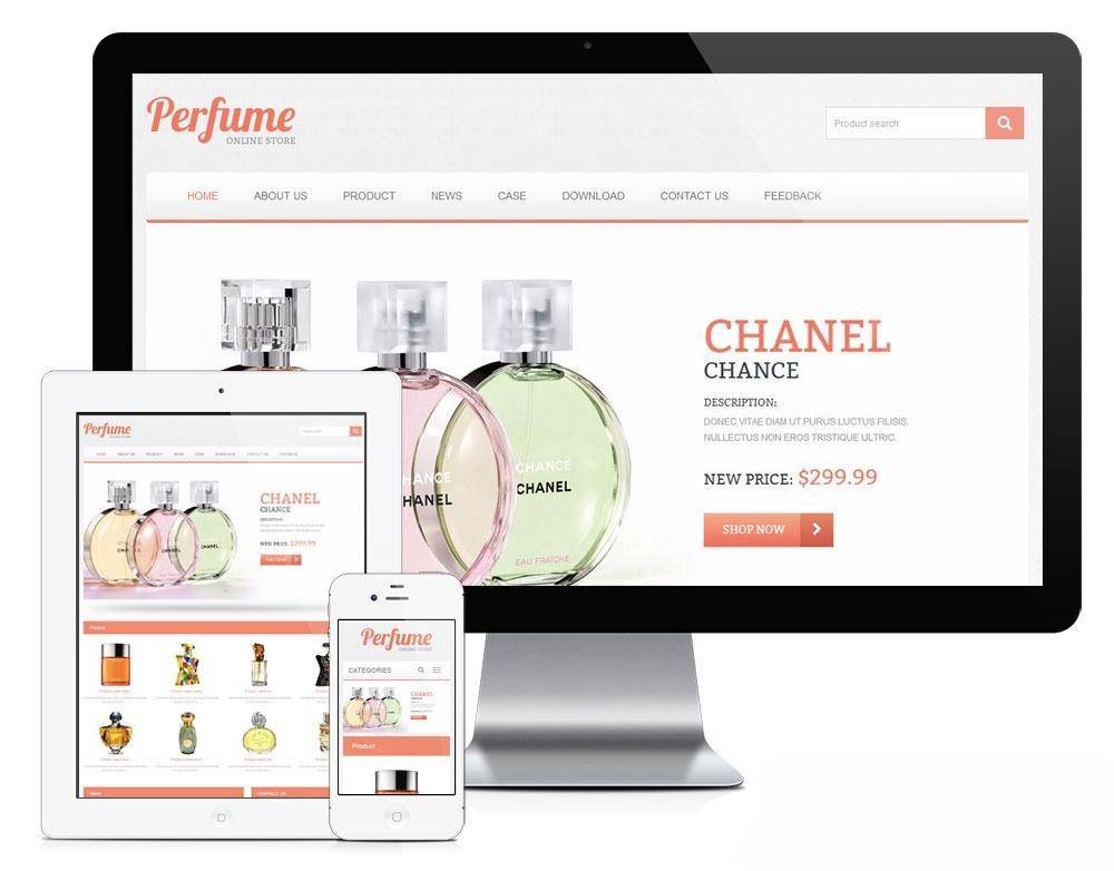 易优CMS响应式香水外贸英文网站模板源码 手机自适应